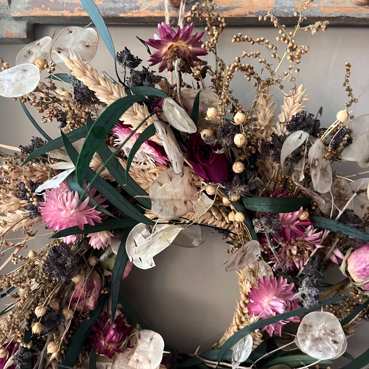 Colourful Dried Flower Wreath: Summer Decor, Handcrafted in Suffolk
