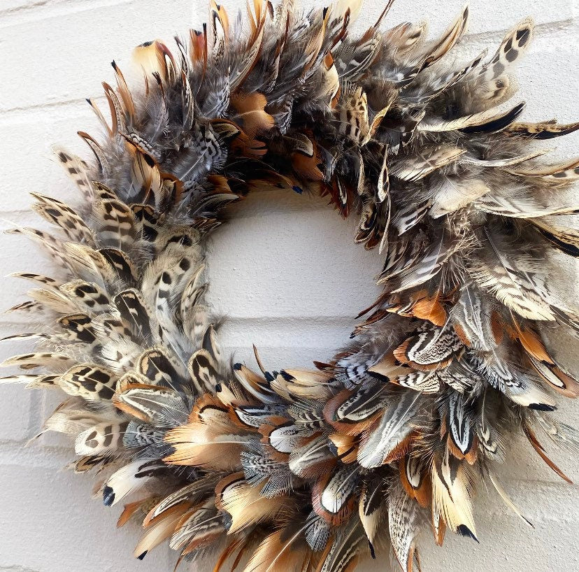 Feather wreath | Natural wreath | Spring wreath |  Farmhouse decor | Maximalist decor | Pheasant feathers | Easter decorations | 25-30cm