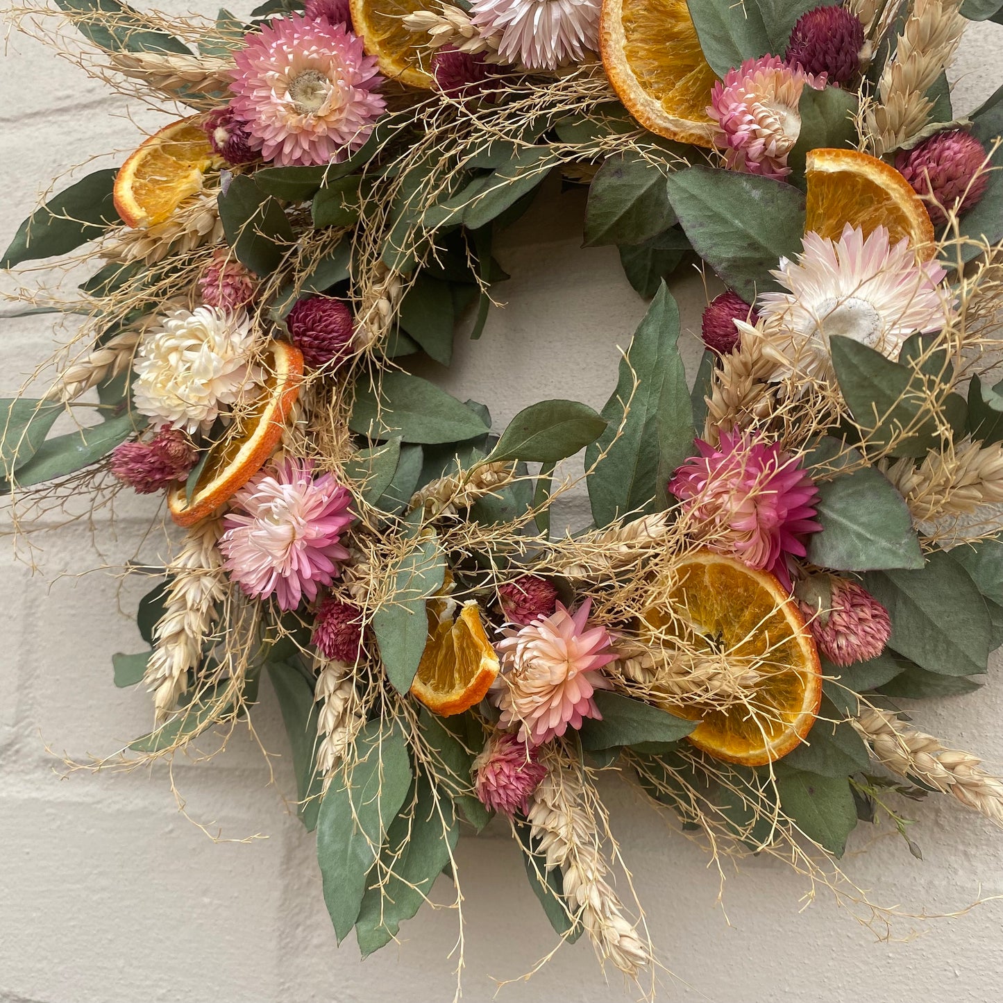 Everlasting flower | Dried flowers | Farmhouse style | Farmhouse home | Country living | Pink wreath | Farmhouse wreath | Summer | 22cm