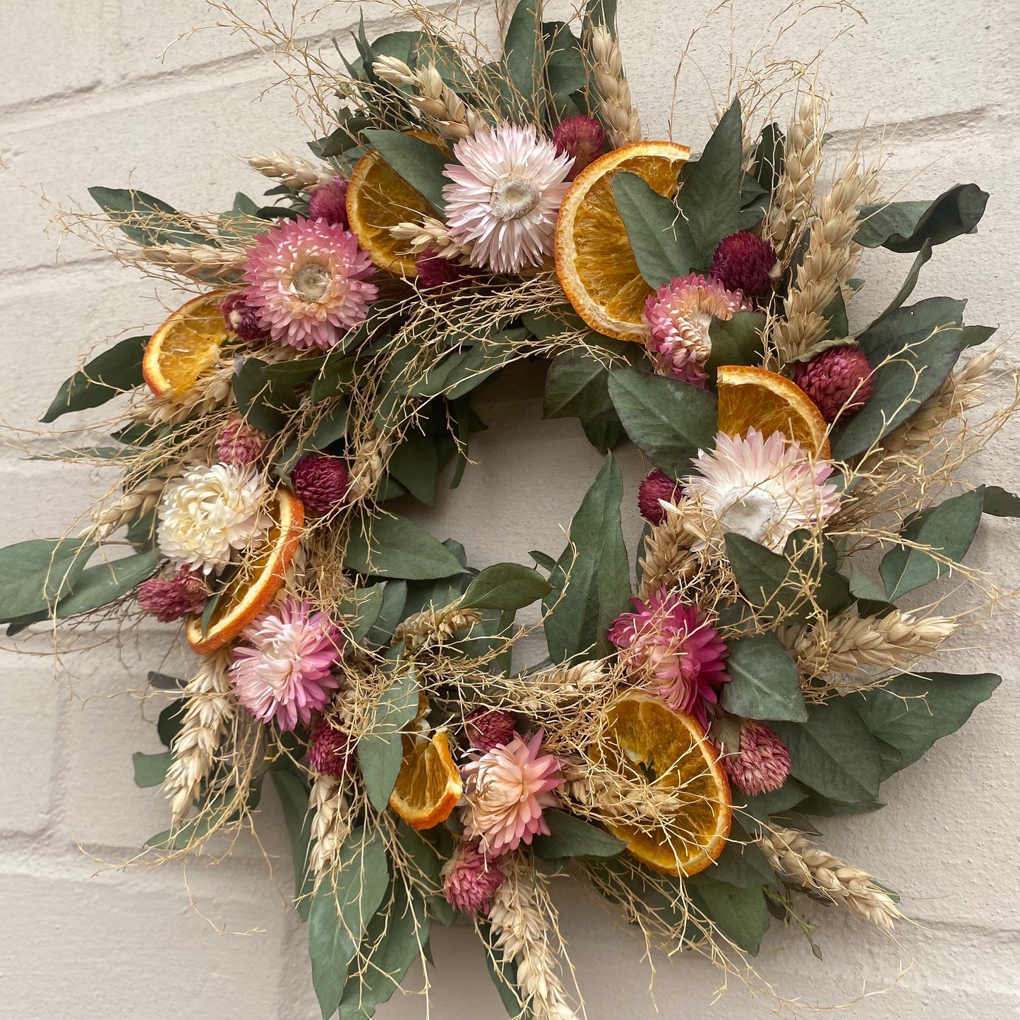 Everlasting flower | Dried flowers | Farmhouse style | Farmhouse home | Country living | Pink wreath | Farmhouse wreath | Summer | 22cm