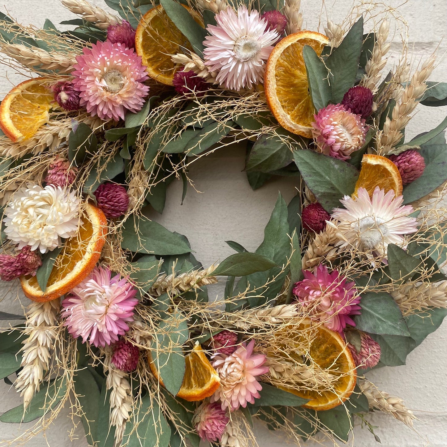 Everlasting flower | Dried flowers | Farmhouse style | Farmhouse home | Country living | Pink wreath | Farmhouse wreath | Summer | 22cm