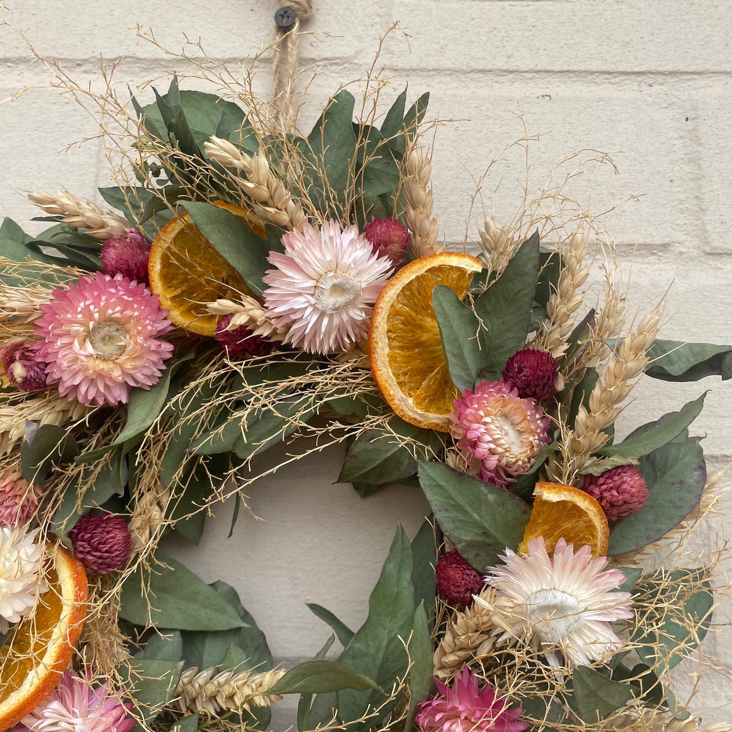 Everlasting flower | Dried flowers | Farmhouse style | Farmhouse home | Country living | Pink wreath | Farmhouse wreath | Summer | 22cm