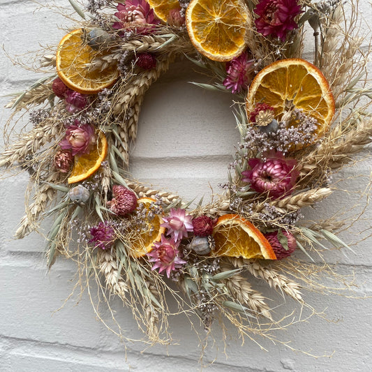 Dried flower wreath | Decor for the home | Flower decor|Farmhouse style | Farmhouse home | Country living | Farmhouse wreath | 22cm