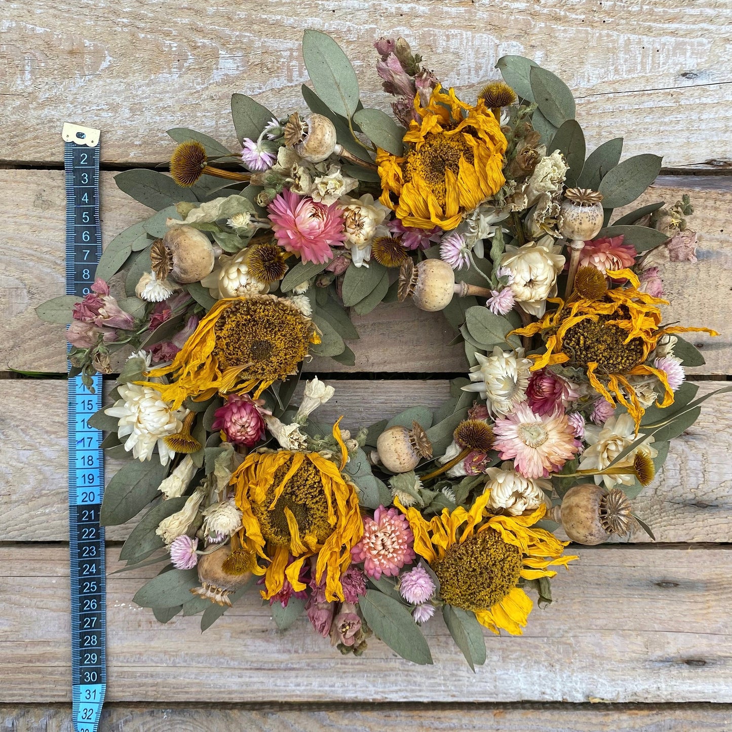 Everlasting dried flowers | Autumn farmhouse décor | Small Dried Flower Wreath | 25x25cm