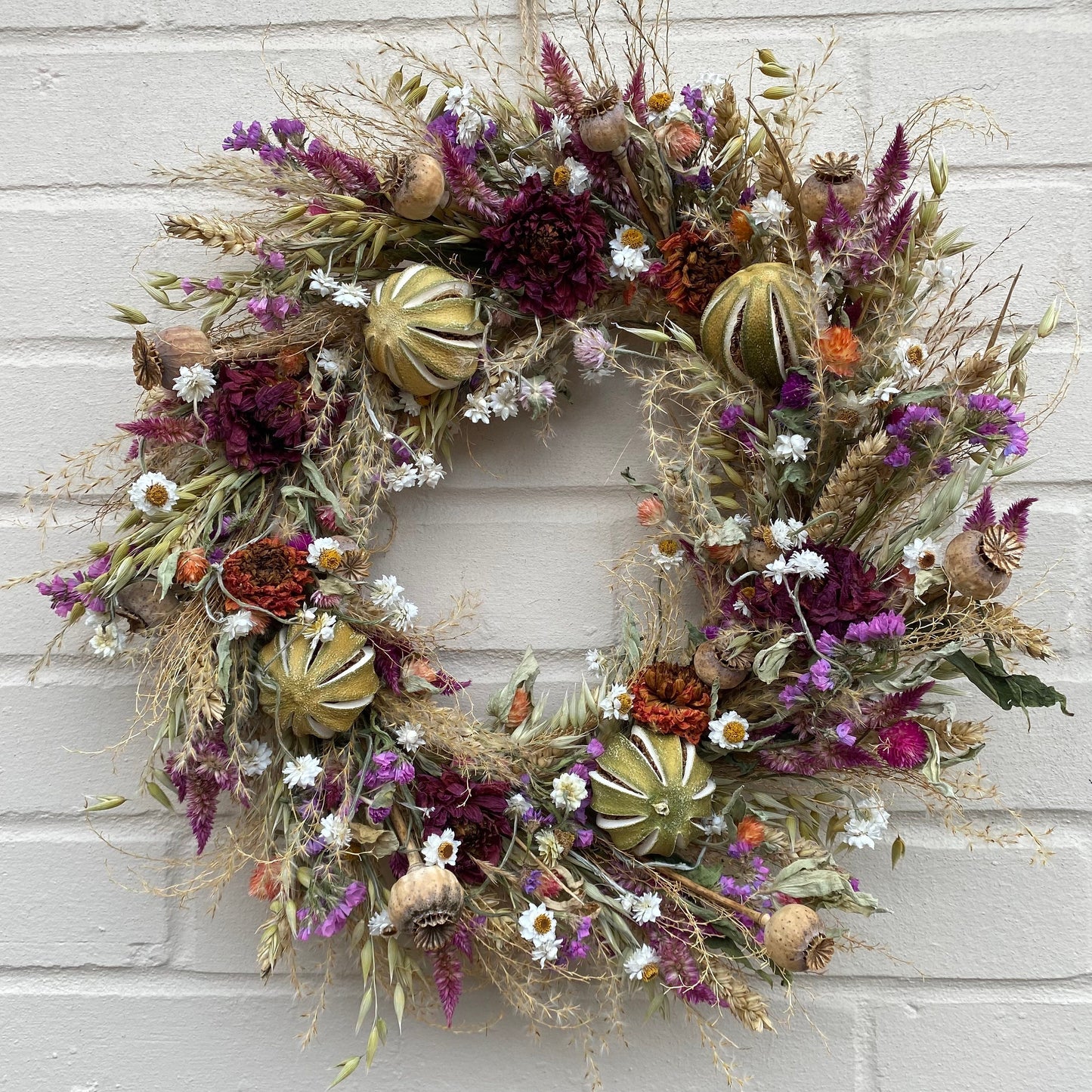 Autumn wreath | Autumn home decor | Farmhouse décor | Floral wall art | Everlasting flowers | Gifts for the home | House gifts | 38x38cm