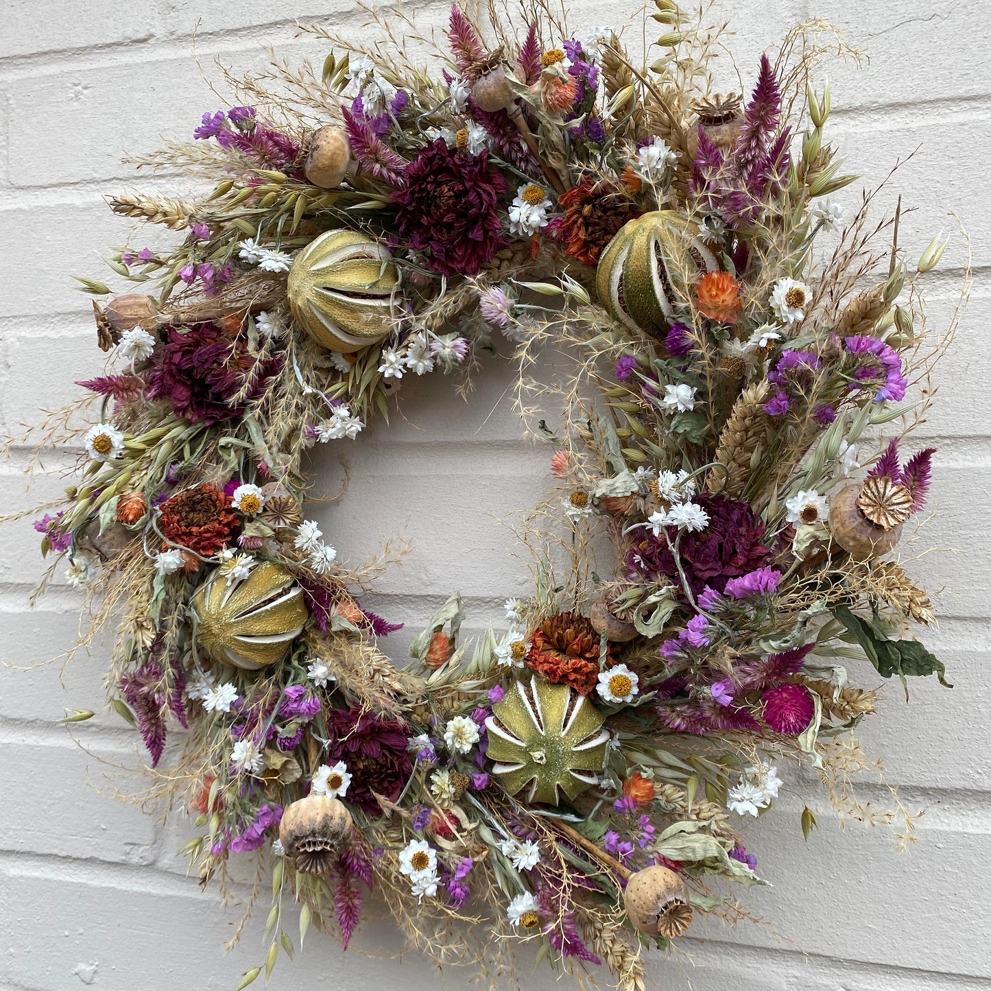 Autumn wreath | Autumn home decor | Farmhouse décor | Floral wall art | Everlasting flowers | Gifts for the home | House gifts | 38x38cm