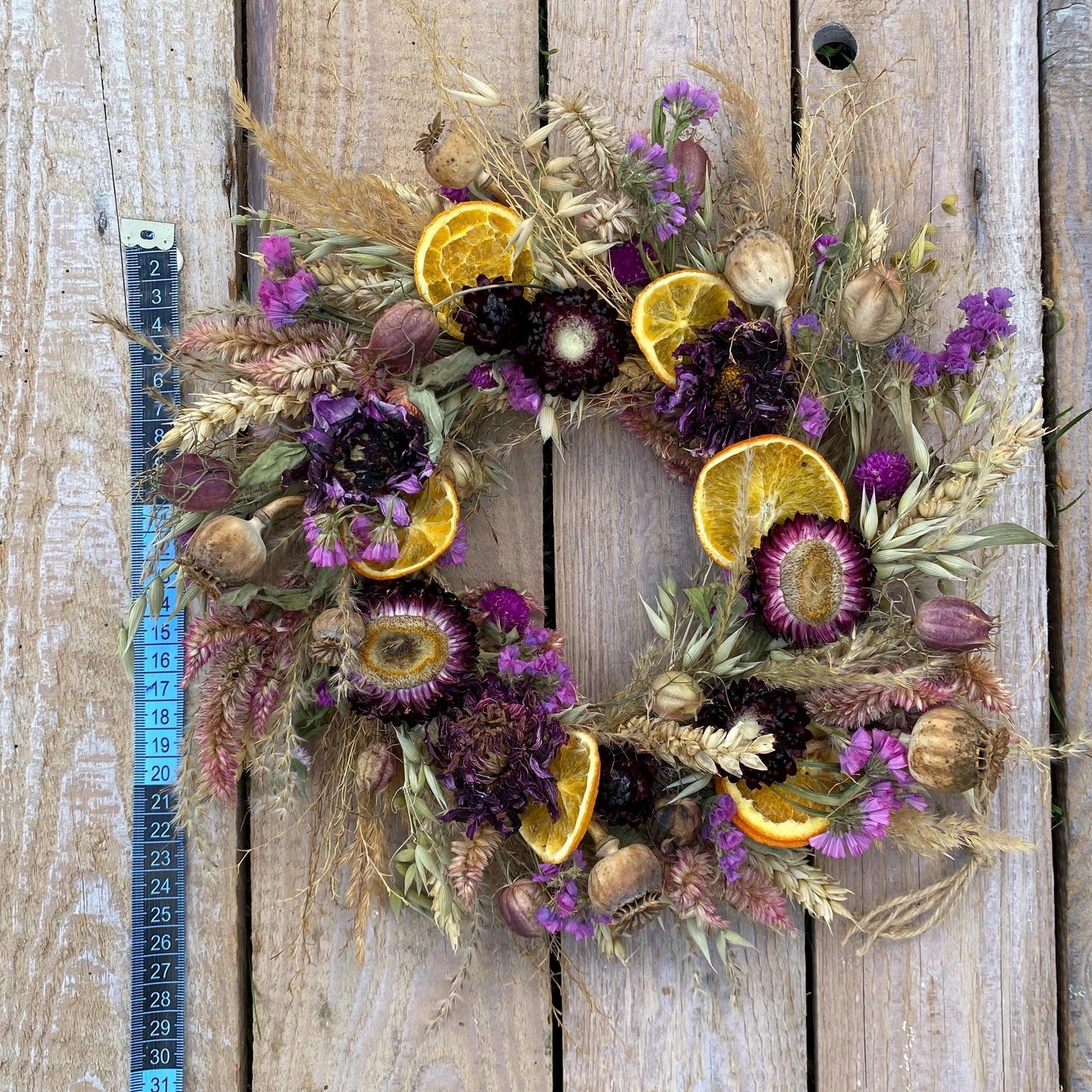 Everlasting flower | Dried flowers | Farmhouse style | Farmhouse home | Country living | Front door decor | Farmhouse wreath | 25x25cm