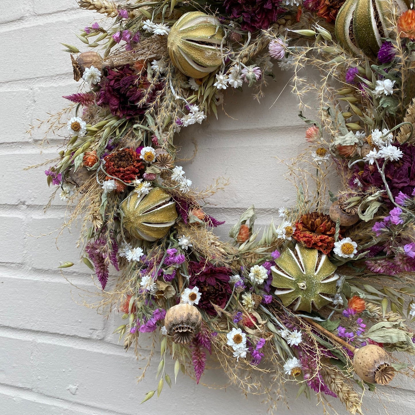 Autumn wreath | Autumn home decor | Farmhouse décor | Floral wall art | Everlasting flowers | Gifts for the home | House gifts | 38x38cm