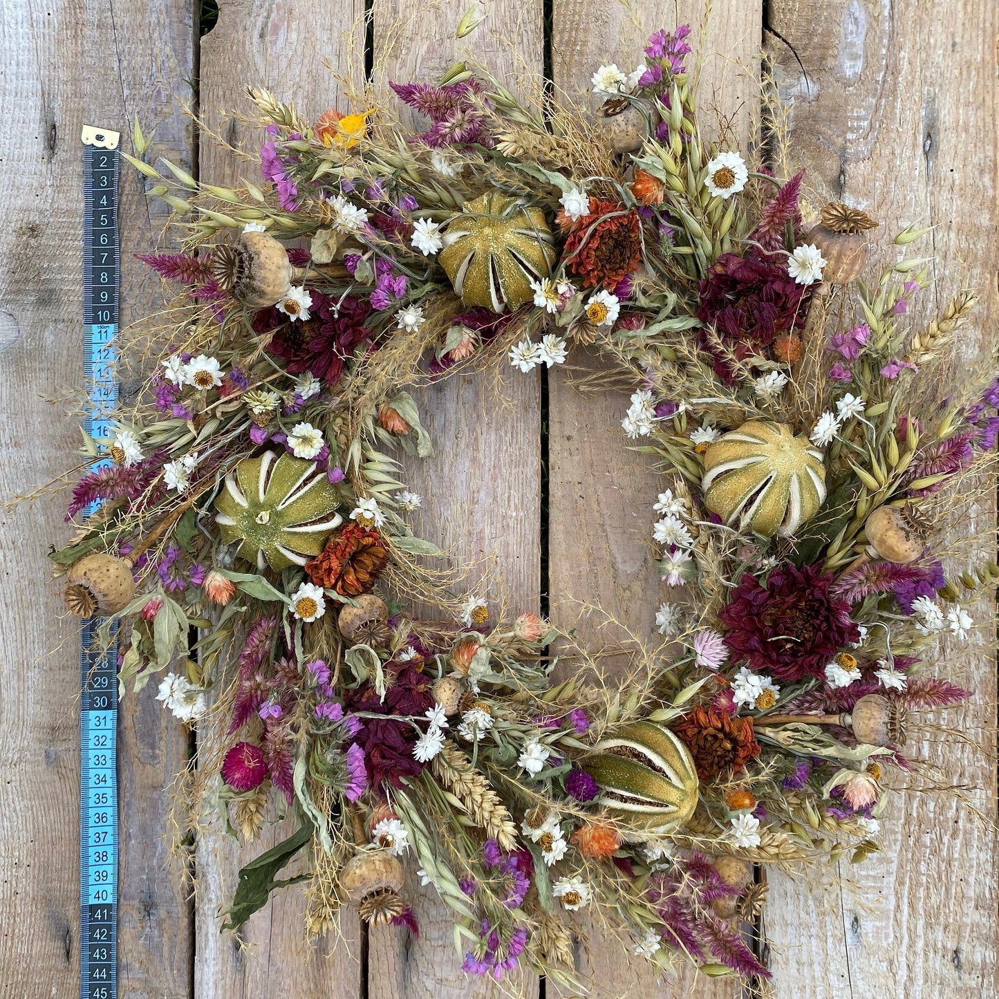 Autumn wreath | Autumn home decor | Farmhouse décor | Floral wall art | Everlasting flowers | Gifts for the home | House gifts | 38x38cm