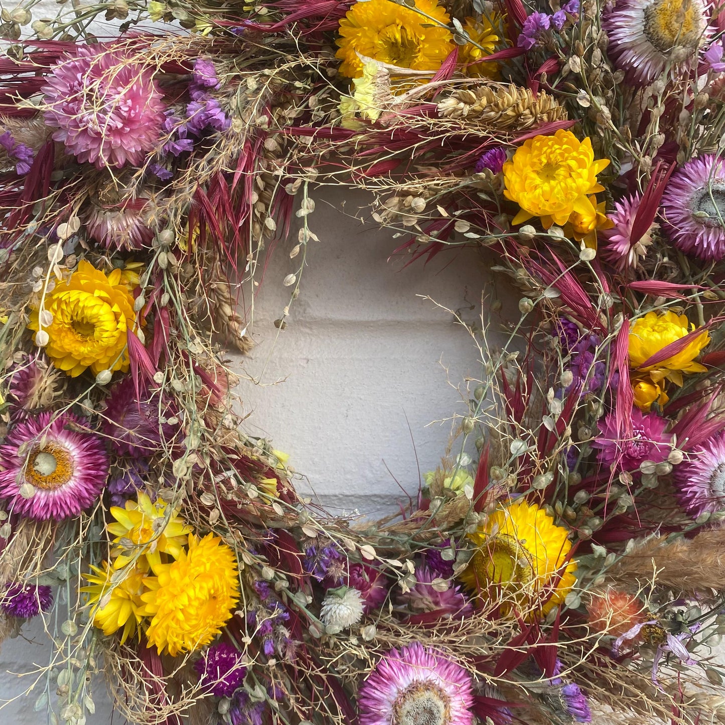 Everlasting flower | Dried flower | Farmhouse style | Farmhouse home | Autumnal flower wreath | Everlastings | Home Decor | 38cm