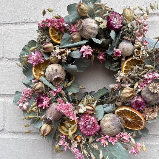 Spring wreath | Small wreath | Pink wreath | Cottage core | Dried flowers | Farm house decor | Wall hangings | Spring decor | 25x25cm