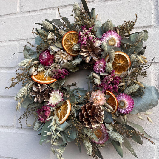 Dried flower wreath | Everlasting flower | Winter wreath | Pink wreath | Straw flowers | Cottage door wreath | Spring decor | 25x25cm