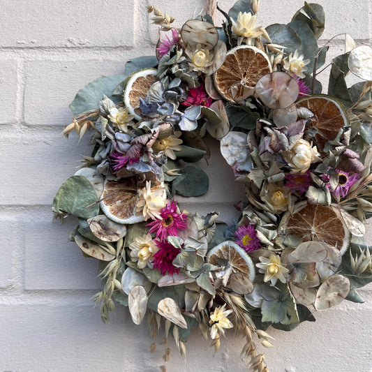 Dried flower wreath | Spring wreath | Pink home decor | Natural door wreath | Small wall decor | 25x25cm