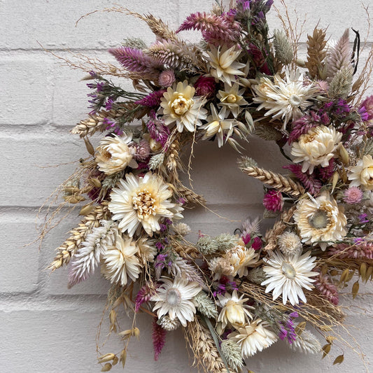 Spring wreath | Small wreath | Straw flower wreath | Cottage core | Dried flowers | Farm house decor | Wall hangings | 25x25cm