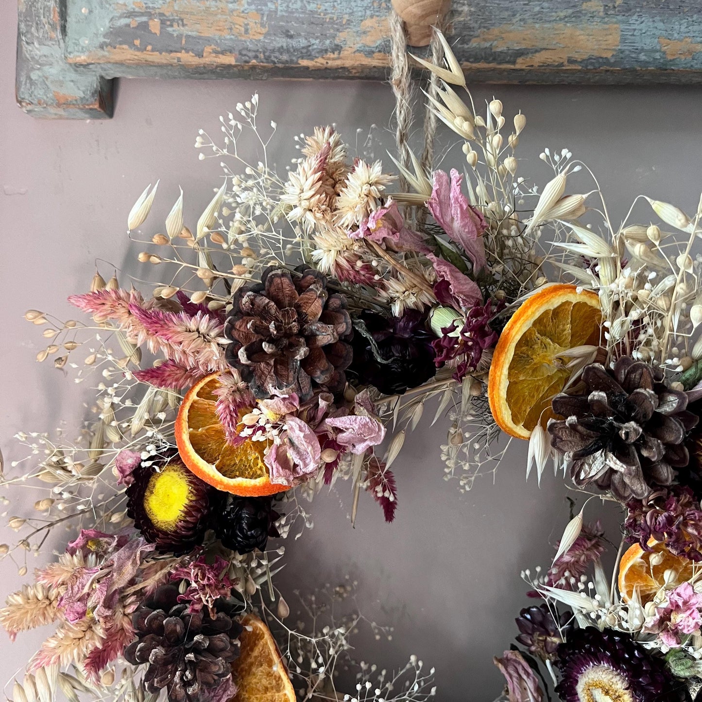 Everlasting flower | Dried flower | Farmhouse style | Country living | Front door | Farmhouse wreath | Summer wreath | 22cm