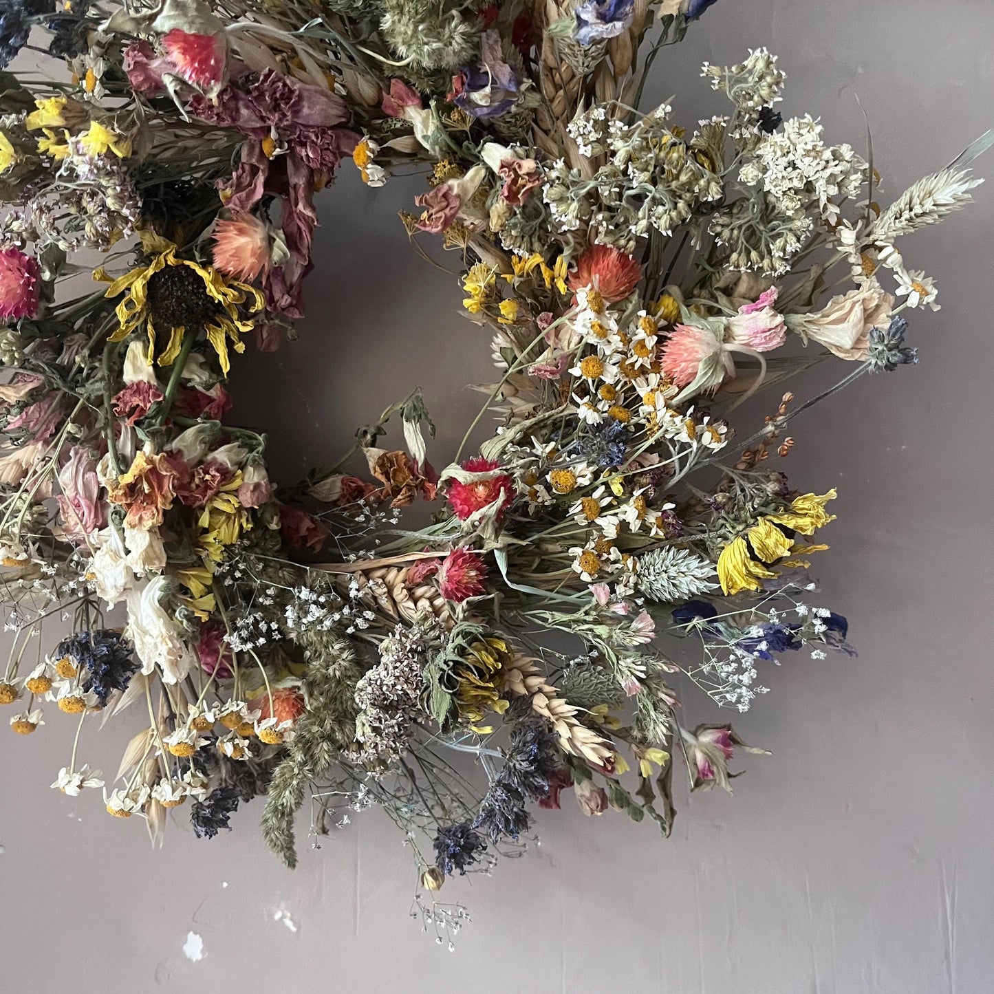 Dried flower wreath | Everlasting flower | Farmhouse style | Farmhouse Autumn decor | Autumnal wreath | Farmhouse wreath | 22cm