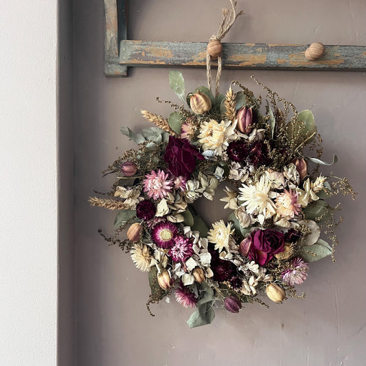 Dried flower wreath | Everlasting flower | Farmhouse style | Farmhouse home | Country living | Autumn wreath | Farmhouse wreath | 22cm
