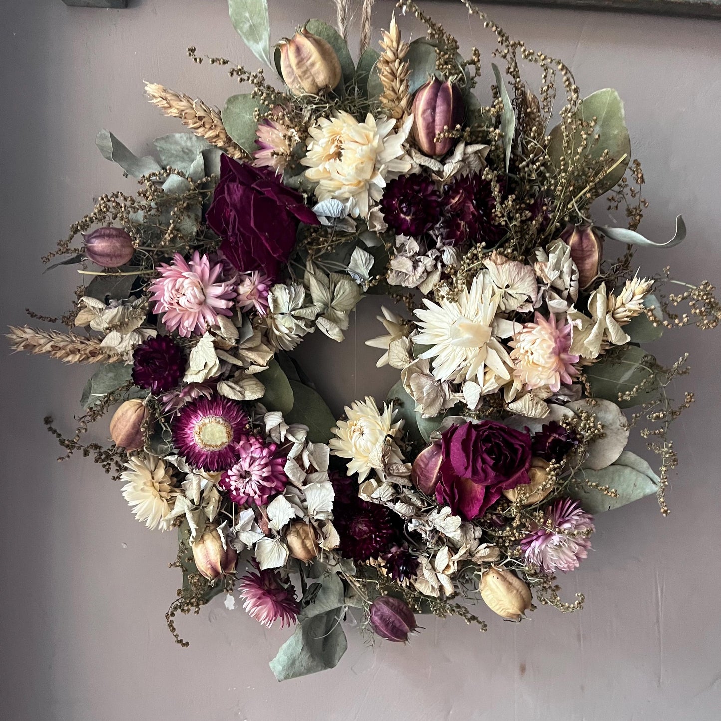 Dried flower wreath | Everlasting flower | Farmhouse style | Farmhouse home | Country living | Autumn wreath | Farmhouse wreath | 22cm