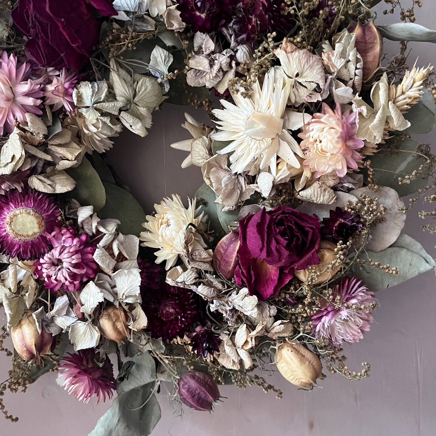 Dried flower wreath | Everlasting flower | Farmhouse style | Farmhouse home | Country living | Autumn wreath | Farmhouse wreath | 22cm