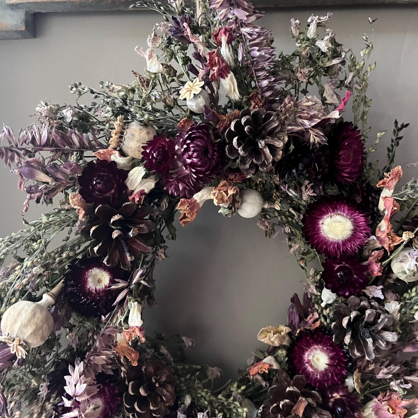 Autumn Dried Flower Wreath: Farmhouse Fall Decor, 25cm