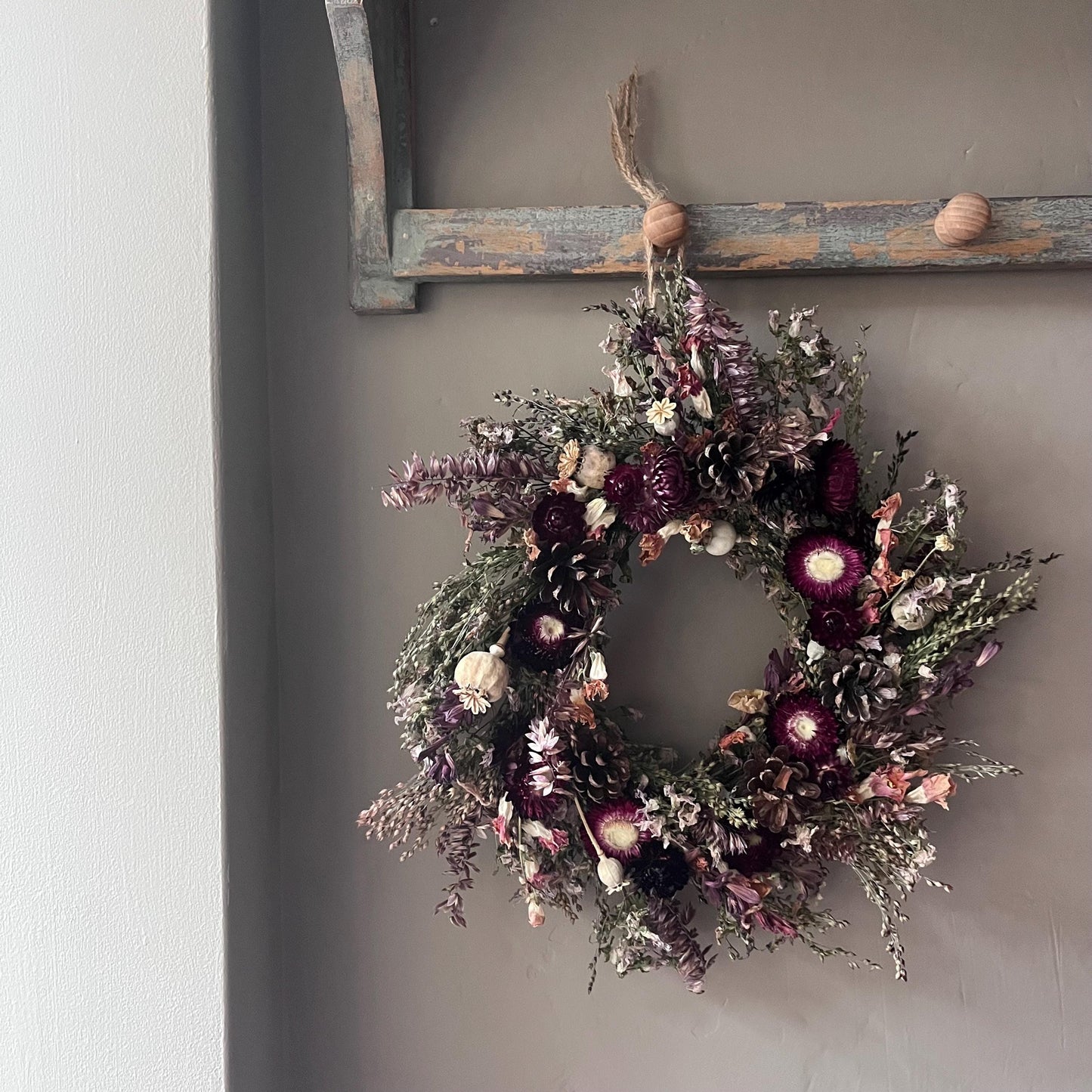 Autumn Dried Flower Wreath: Farmhouse Fall Decor, 25cm