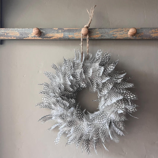 Handcrafted Guinea Fowl Feather Wreath - Farmhouse Decor (20-25cm)