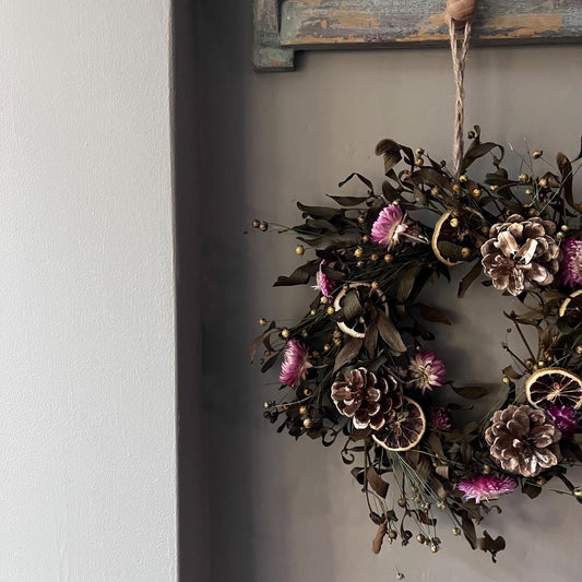 Winter Dried Flower Wreath: Fall Decor, Handcrafted in Suffolk