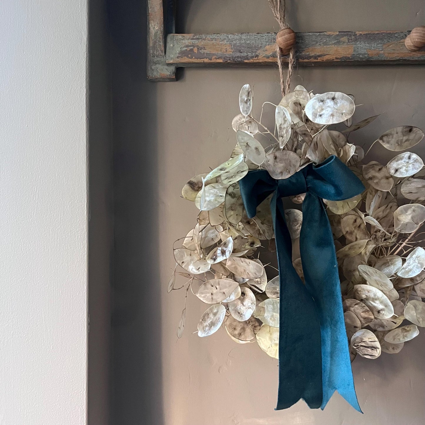 Dried Flower Wreath | Velvet Ribbon, Winter Home Decor (25cm)