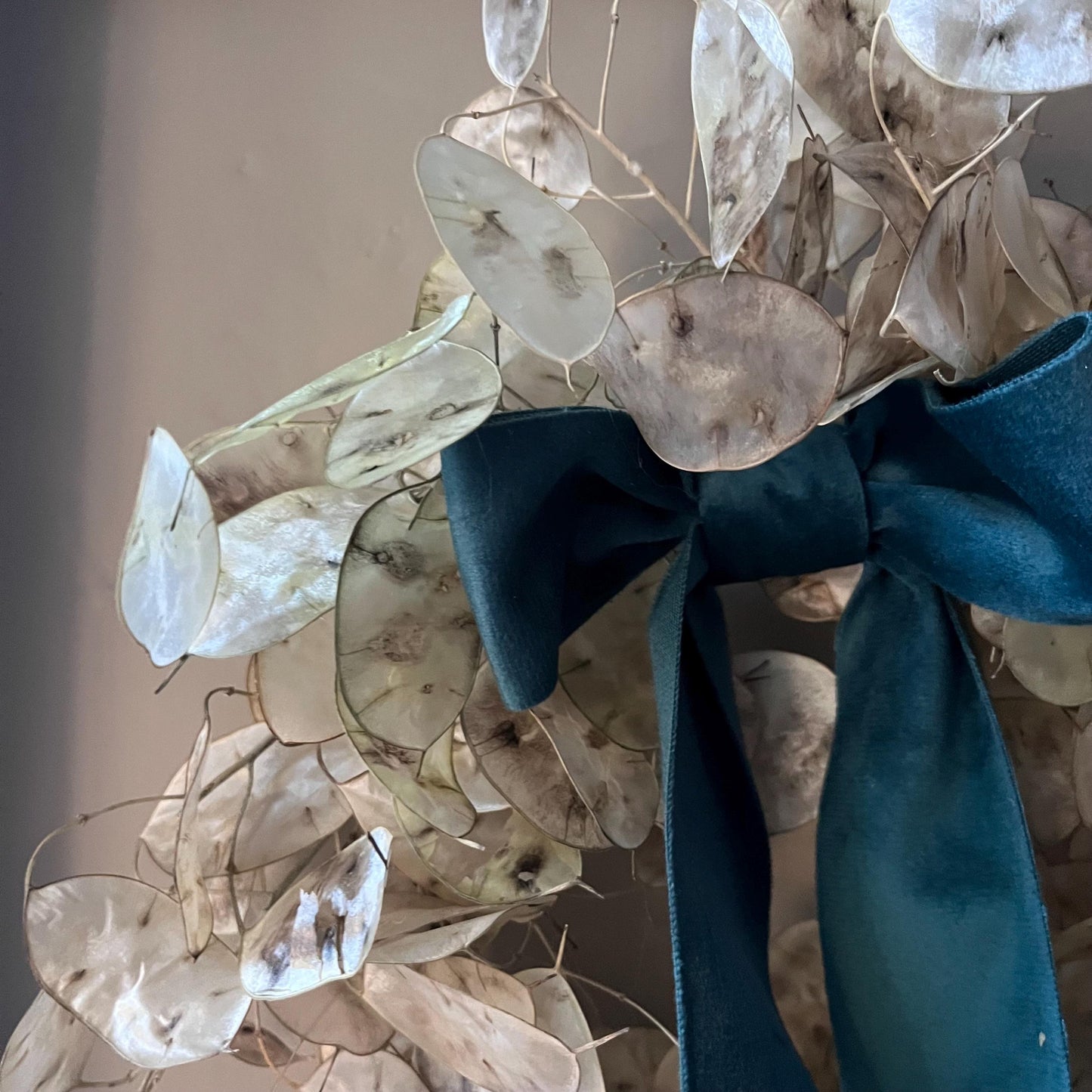 Dried Flower Wreath | Velvet Ribbon, Winter Home Decor (25cm)